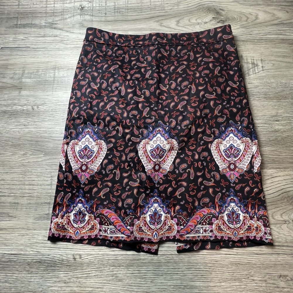 J.Crew Pencil Skirt Womens 8 Black‎ Paisley Print Cotton Blend 37532 Knee Length